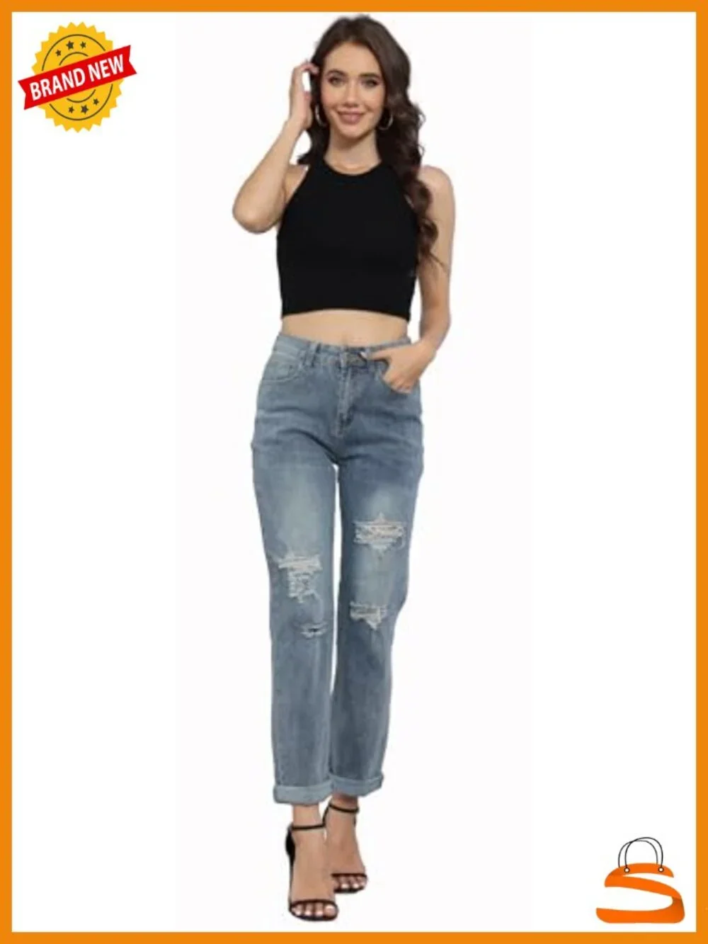 High Waist Shaping Denim Jeans Boot Cut Ripped Cropped Skinny Stretch Pants